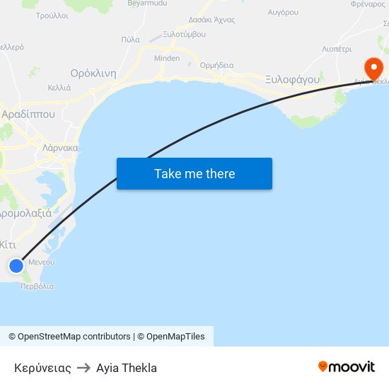 Κερύνειας to Ayia Thekla map