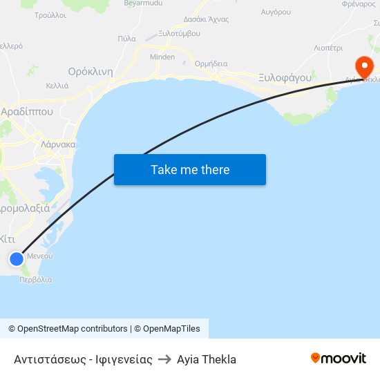 Αντιστάσεως - Ιφιγενείας to Ayia Thekla map