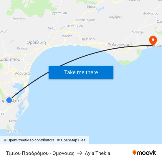 Τιμίου Προδρόμου - Ομονοίας to Ayia Thekla map