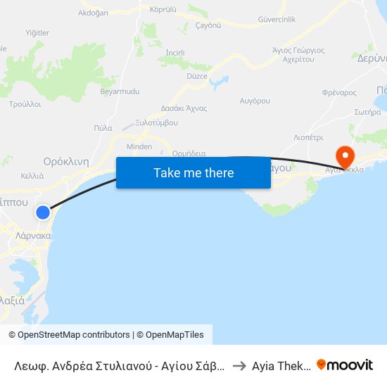 Λεωφ. Ανδρέα Στυλιανού - Αγίου Σάββα to Ayia Thekla map