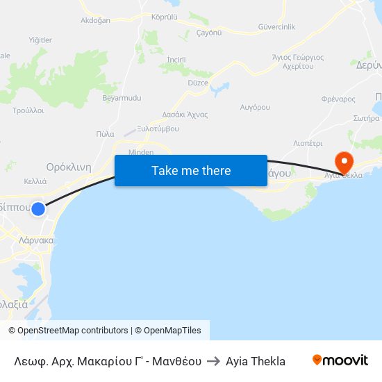 Λεωφ. Αρχ. Μακαρίου Γ' - Μανθέου to Ayia Thekla map