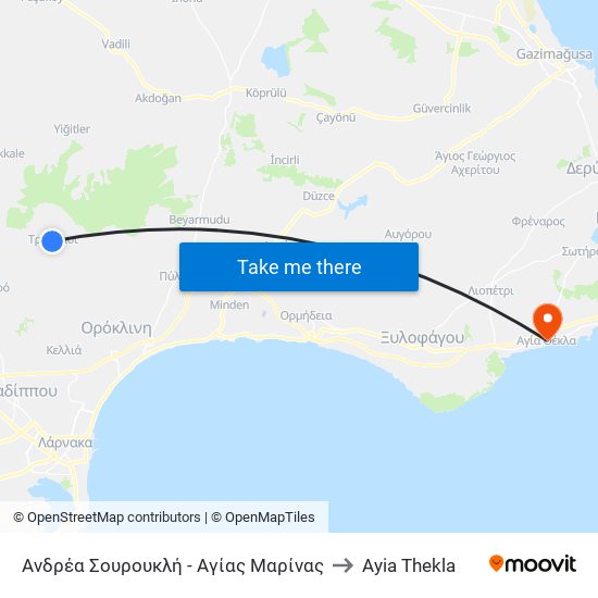 Ανδρέα Σουρουκλή - Αγίας Μαρίνας to Ayia Thekla map