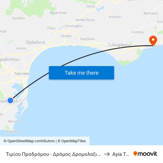 Τιμίου Προδρόμου - Δρόμος Δρομολαξιά - Αεροδρόμιο 1 to Ayia Thekla map