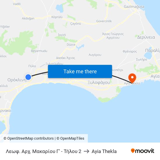 Λεωφ. Αρχ. Μακαρίου Γ' - Τήλου 2 to Ayia Thekla map