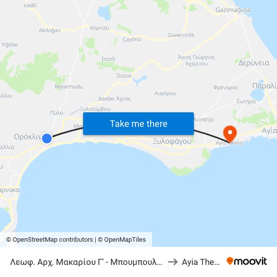 Λεωφ. Αρχ. Μακαρίου Γ' - Μπουμπουλίνας to Ayia Thekla map