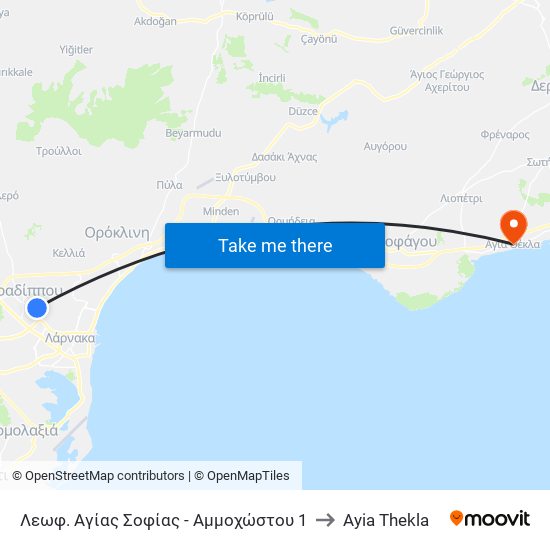 Λεωφ. Αγίας Σοφίας - Αμμοχώστου 1 to Ayia Thekla map