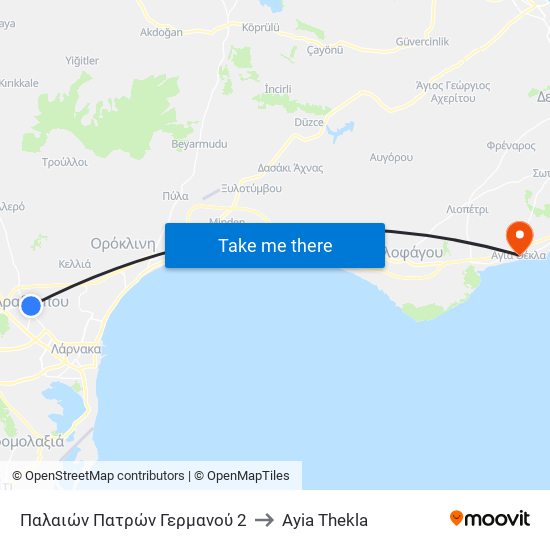 Παλαιών Πατρών Γερμανού 2 to Ayia Thekla map