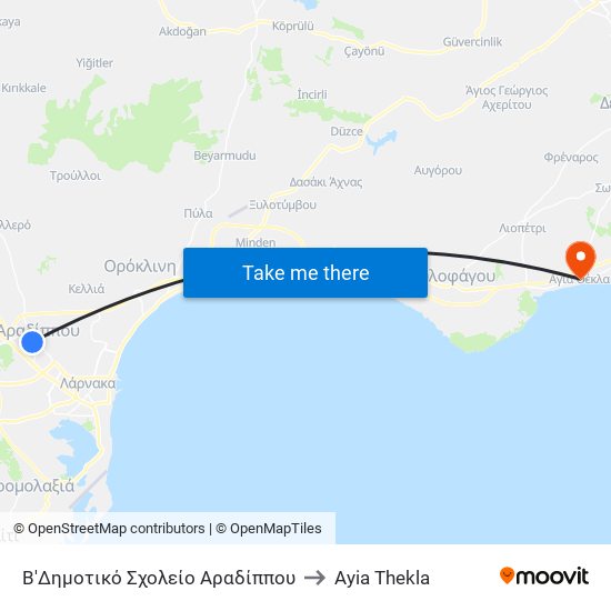 Β'Δημοτικό Σχολείο Αραδίππου to Ayia Thekla map