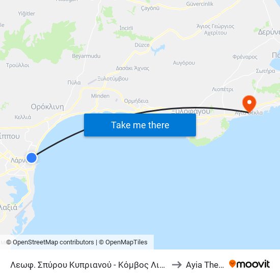 Λεωφ. Σπύρου Κυπριανού - Κόμβος Λιμανιού to Ayia Thekla map