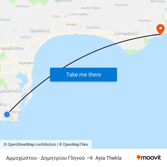 Αμμοχώστου - Δημητρίου Γληνού to Ayia Thekla map