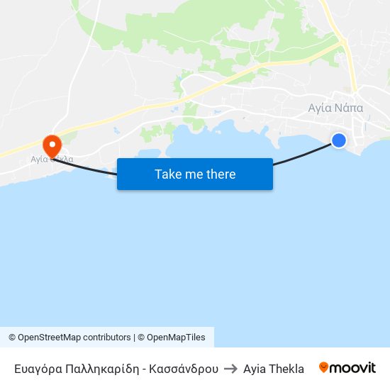 Ευαγόρα Παλληκαρίδη - Κασσάνδρου to Ayia Thekla map