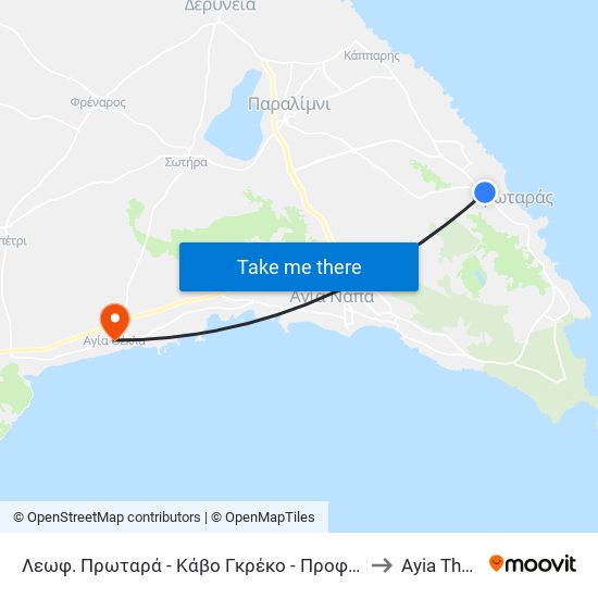 Λεωφ. Πρωταρά - Κάβο Γκρέκο - Προφήτη Ηλία to Ayia Thekla map