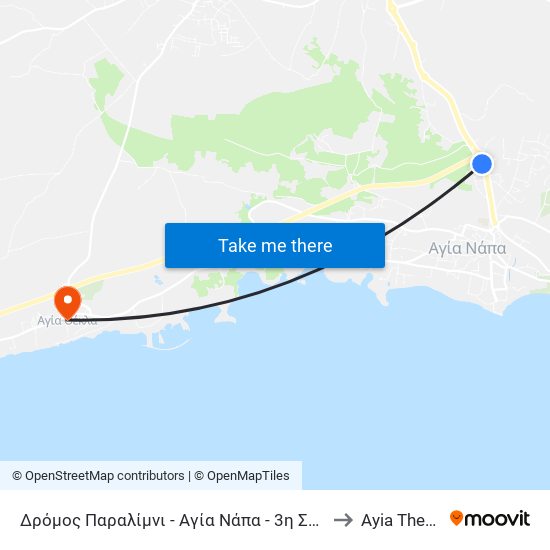 Δρόμος Παραλίμνι - Αγία Νάπα - 3η Στάση to Ayia Thekla map