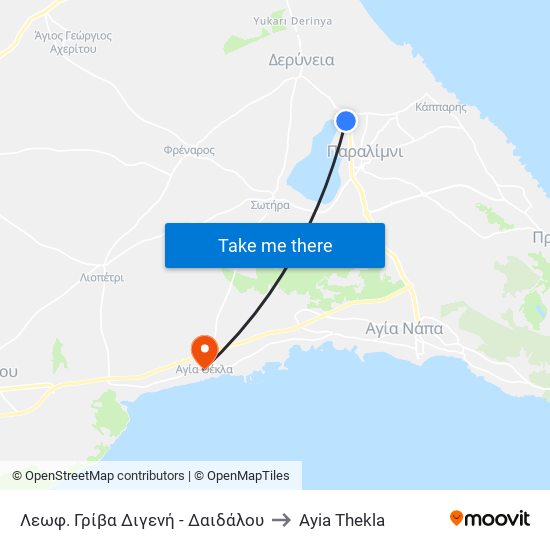 Λεωφ. Γρίβα Διγενή - Δαιδάλου to Ayia Thekla map