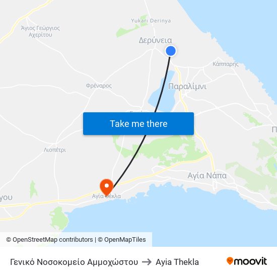 Γενικό Νοσοκομείο Αμμοχώστου to Ayia Thekla map