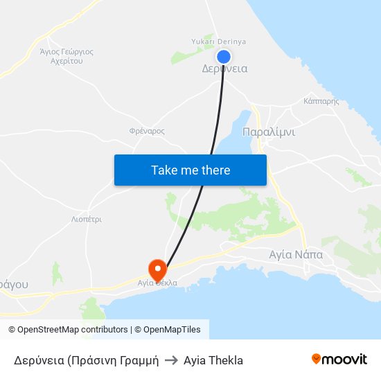 Δερύνεια (Πράσινη Γραμμή to Ayia Thekla map