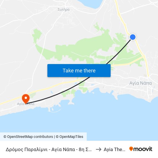 Δρόμος Παραλίμνι - Αγία Νάπα - 8η Στάση to Ayia Thekla map