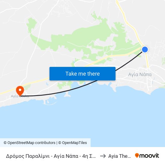 Δρόμος Παραλίμνι - Αγία Νάπα - 4η Στάση to Ayia Thekla map