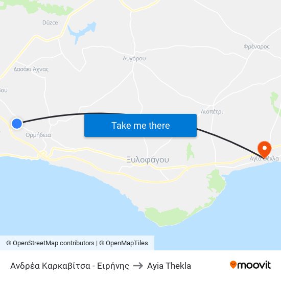 Ανδρέα Καρκαβίτσα - Ειρήνης to Ayia Thekla map