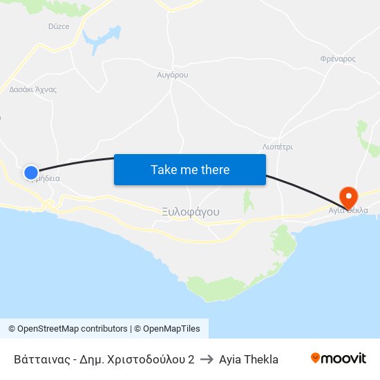 Βάτταινας - Δημ. Χριστοδούλου 2 to Ayia Thekla map