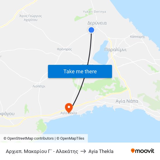 Αρχιεπ. Μακαρίου Γ´ - Αλακάτης to Ayia Thekla map