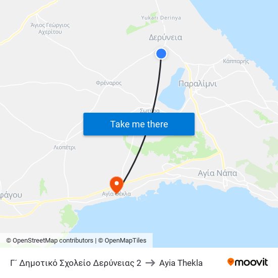 Γ´ Δημοτικό Σχολείο Δερύνειας 2 to Ayia Thekla map