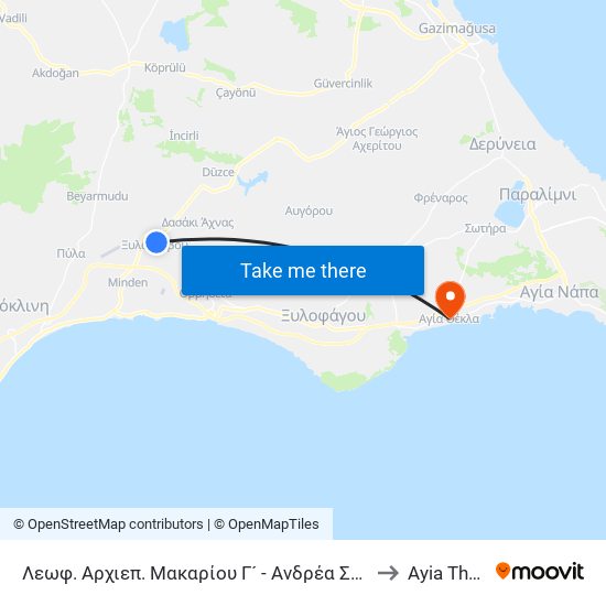 Λεωφ. Αρχιεπ. Μακαρίου Γ´ - Ανδρέα Σουρουκλή to Ayia Thekla map