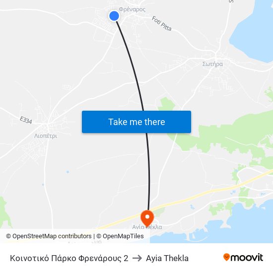 Κοινοτικό Πάρκο Φρενάρους 2 to Ayia Thekla map