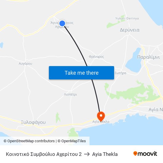 Κοινοτικό Συμβούλιο Αχερίτου 2 to Ayia Thekla map