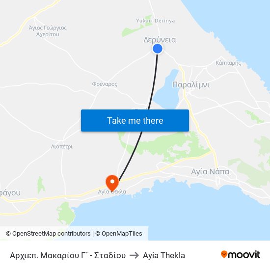 Αρχιεπ. Μακαρίου Γ´ - Σταδίου to Ayia Thekla map