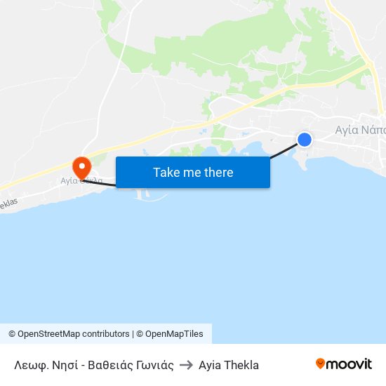 Λεωφ. Νησί - Βαθειάς Γωνιάς to Ayia Thekla map
