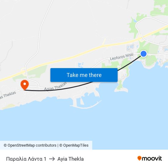 Παραλία Λάντα 1 to Ayia Thekla map