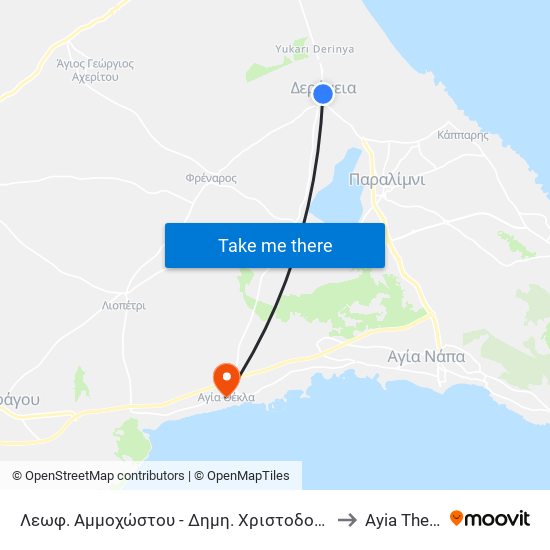 Λεωφ. Αμμοχώστου - Δημη. Χριστοδούλου 1 to Ayia Thekla map