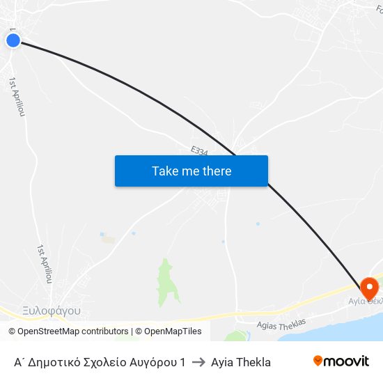 Α´ Δημοτικό Σχολείο Αυγόρου 1 to Ayia Thekla map