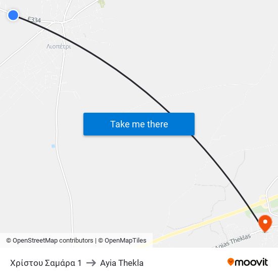 Χρίστου Σαμάρα 1 to Ayia Thekla map