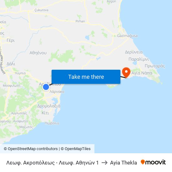 Λεωφ. Ακροπόλεως - Λεωφ. Αθηνών 1 to Ayia Thekla map