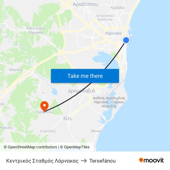 Κεντρικός Σταθμός Λάρνακας to Tersefánou map