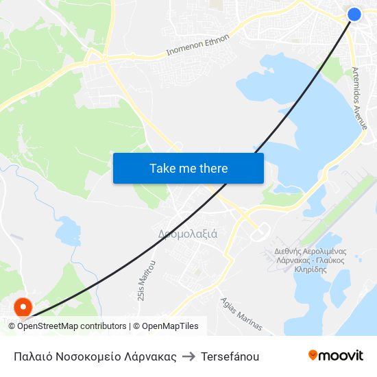 Παλαιό Νοσοκομείο Λάρνακας to Tersefánou map