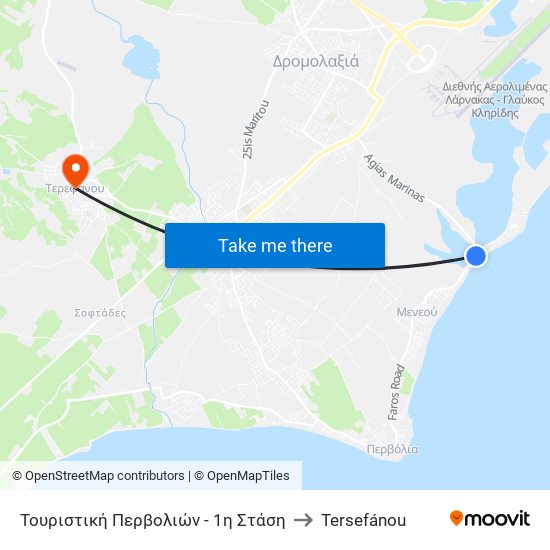 Τουριστική Περβολιών - 1η Στάση to Tersefánou map
