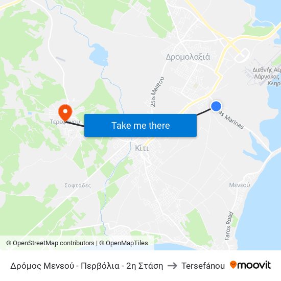 Δρόμος Μενεού - Περβόλια - 2η Στάση to Tersefánou map