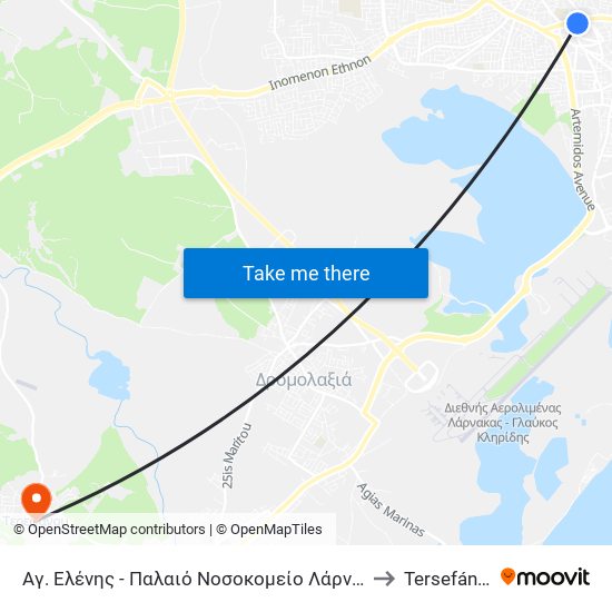 Αγ. Ελένης - Παλαιό Νοσοκομείο Λάρνακας to Tersefánou map