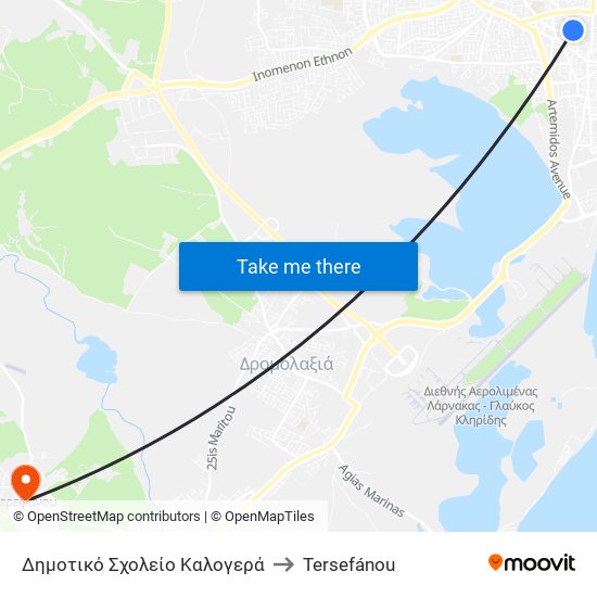 Δημοτικό Σχολείο Καλογερά to Tersefánou map