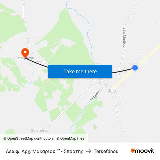 Λεωφ. Αρχ. Μακαρίου Γ' - Σπάρτης to Tersefánou map