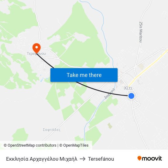 Εκκλησία Αρχαγγέλου Μιχαήλ to Tersefánou map