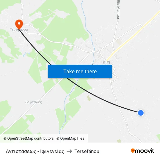 Αντιστάσεως - Ιφιγενείας to Tersefánou map