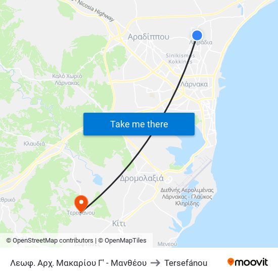 Λεωφ. Αρχ. Μακαρίου Γ' - Μανθέου to Tersefánou map