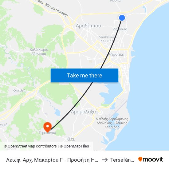 Λεωφ. Αρχ. Μακαρίου Γ' - Προφήτη Ηλία to Tersefánou map