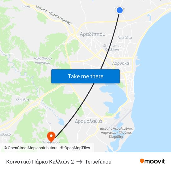 Κοινοτικό Πάρκο Κελλιών 2 to Tersefánou map