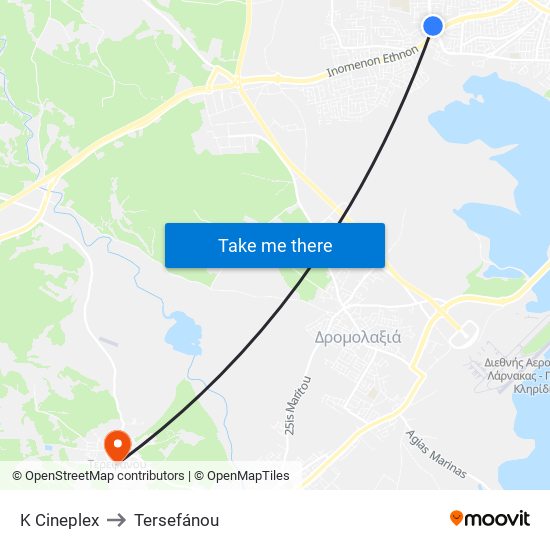 Κ Cineplex to Tersefánou map