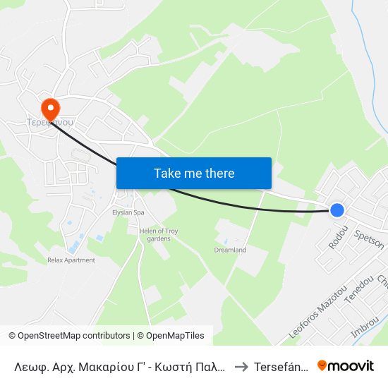 Λεωφ. Αρχ. Μακαρίου Γ' - Κωστή Παλαμά to Tersefánou map